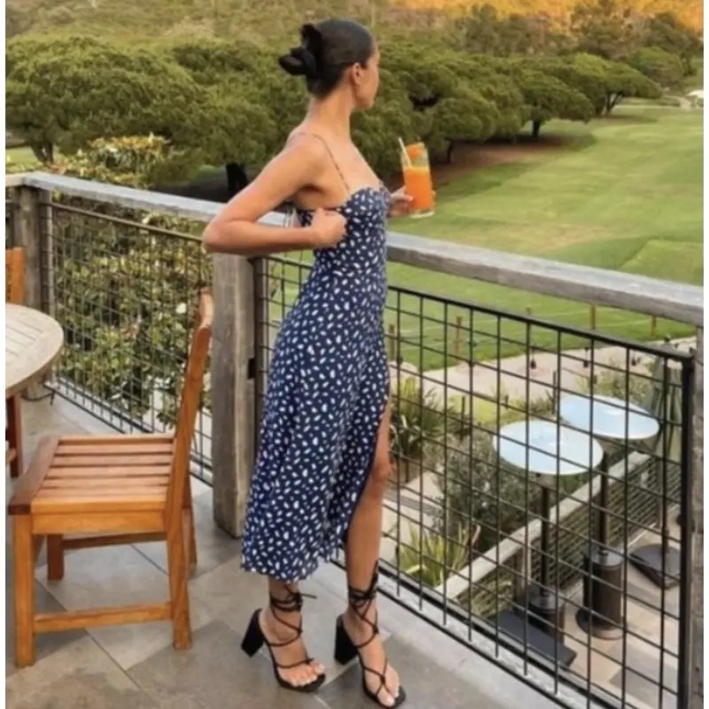 Reformation Blue & White Spotted Midi Dress - Picture 6 of 8